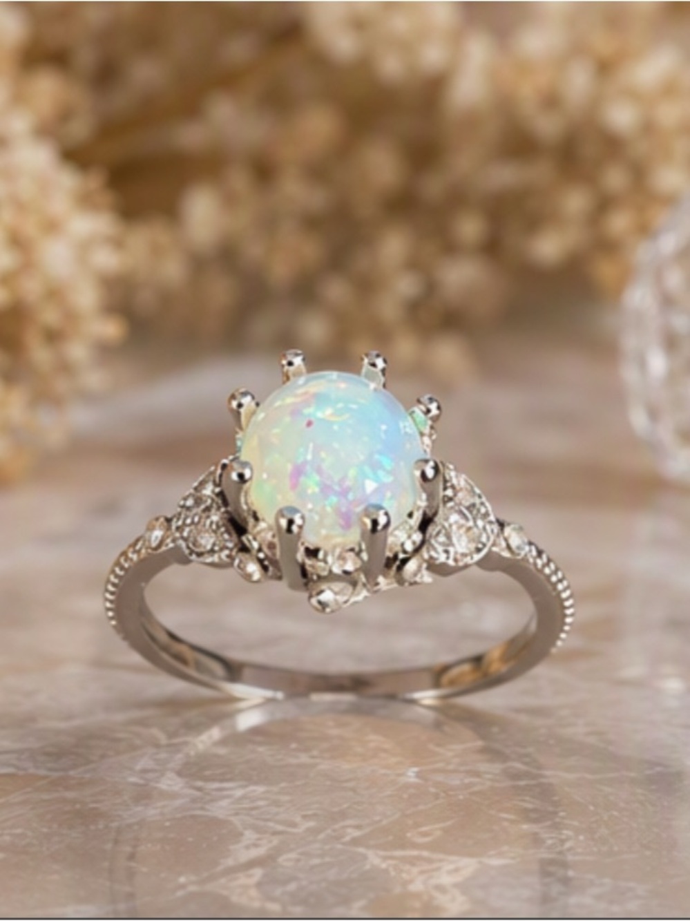 🌹 Silver Opalescent Pearl Stone Ring 🌹 8 NWT